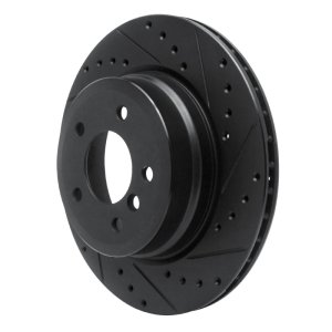 BMW 135IS Brake Rotor (1) - Rear Right - R1 Concepts - Drilled & Slotted - Black - `08-`13